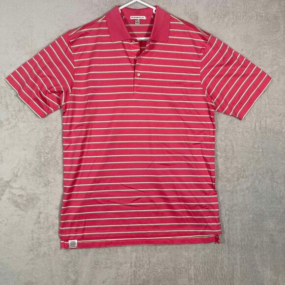 Peter Millar Striped Cotton Polo Golf Short Sleeve Shirt Mens Large Pink White - Picture 1 of 5